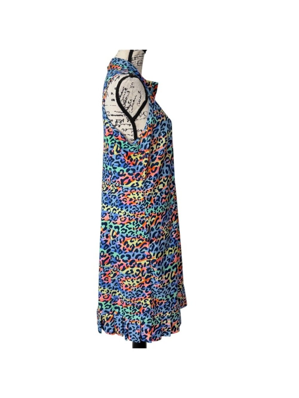Tzu Tzu Womens Size XL Dress Sleeveless Zip Mock-Neck Rainbow Leopard Pockets - Picture 2 of 6